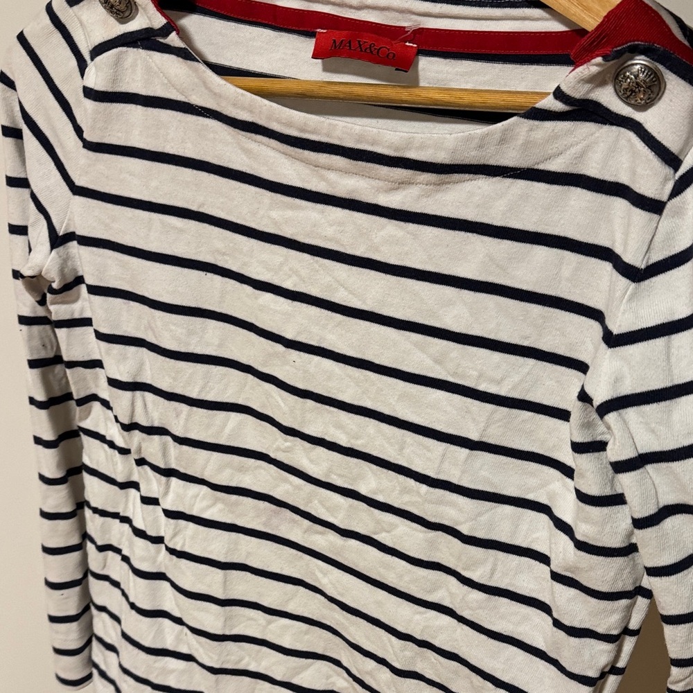 Max and co. Navy and White Striped Blouse with Button Details